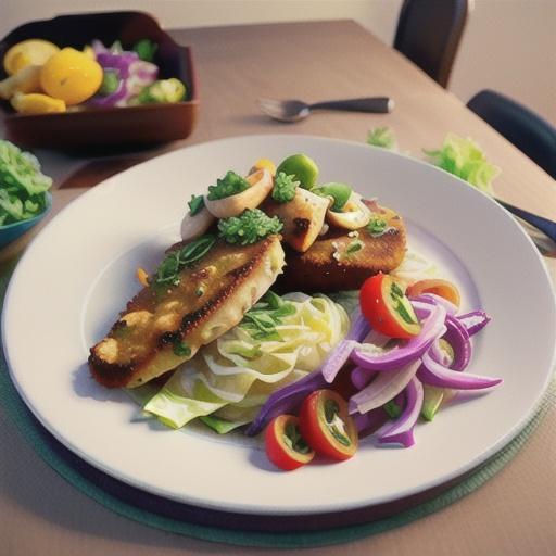 Curtis’ parsley crusted chicken schnitzel with sweet and sour cabbage