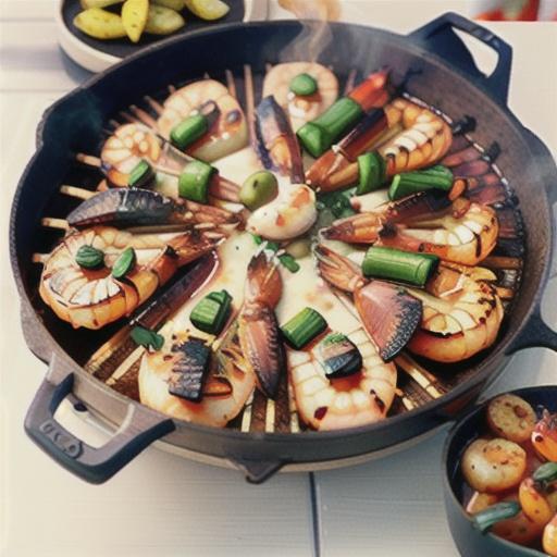 Saganaki-style barbecue prawns