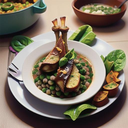 Lamb shank braised lentils with sweet potato and spinach