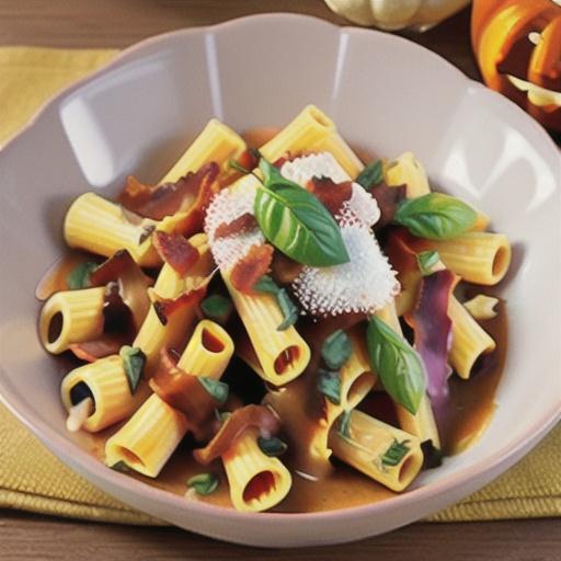 Pumpkin and bacon rigatoni