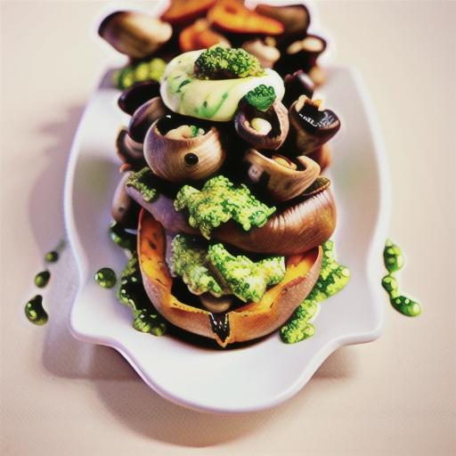 Stuffed sweet potato with pesto mushrooms
