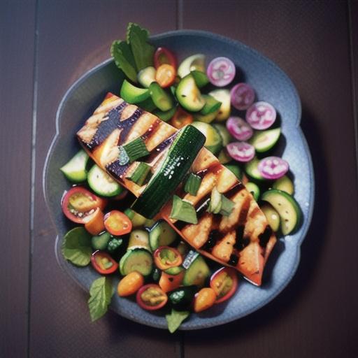 Spicy sugar-grilled salmon with zucchini salad recipe