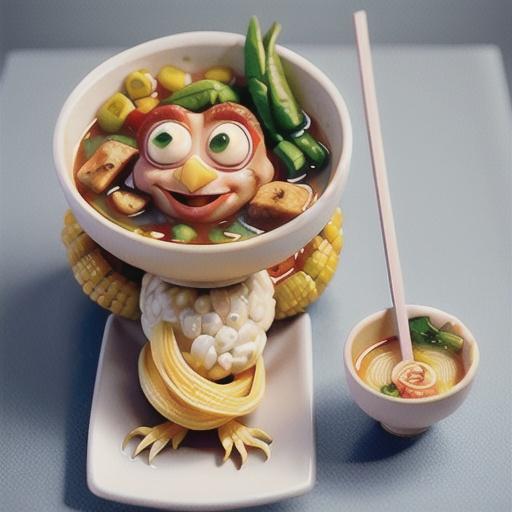 Hot and spicy chicken and corn noodle soup