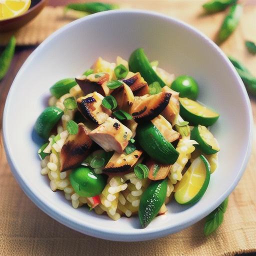 Risotto primavera with lemon and herb chicken