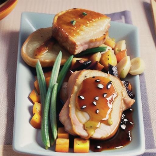 Pork with sweet potato mash and soy-plum glaze