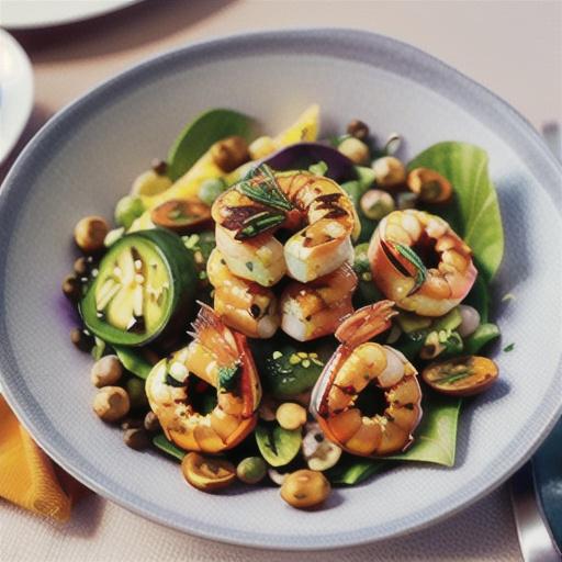 Chargrilled prawn, pumpkin and lentil salad