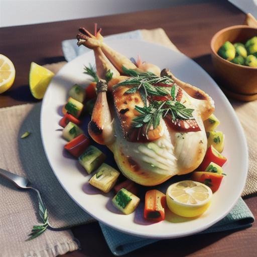 Roast chicken with lemon and tarragon stuffing