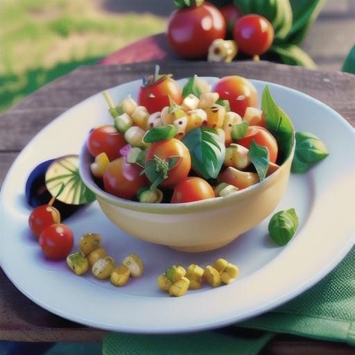 Creamy Cherry Tomato Salad with Fresh Basil, Corn and Onion