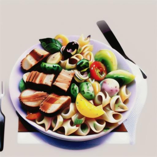 Rosemary veal cutlets with pasta salad