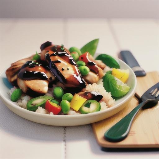 Tamari and maple glazed chicken breast with ginger quinoa