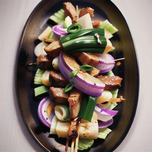 Sticky pork skewers with wombok slaw