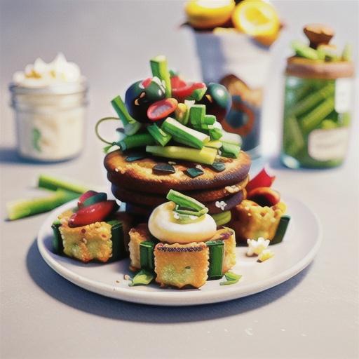 Quinoa cakes with smoked salmon, shaved asparagus and creme fraiche