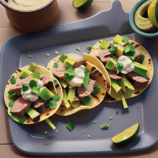 Ranch-Rubbed Carne Asada Tacos with Avocado Crema, Radish, and Lime