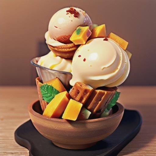 Ginger ice-cream with mango in makrut lime syrup recipe