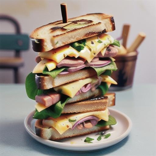 Pan-toasted ham and cheese sandwich