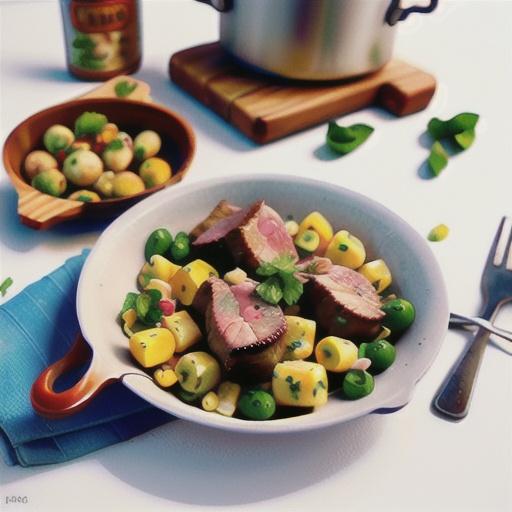 Marinated lamb chops with potato and corn salad