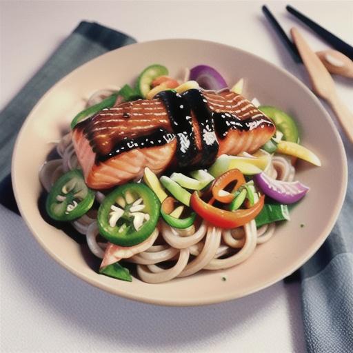 Teriyaki salmon on soba noodle salad