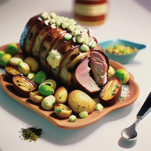 Roast pork with pistachio stuffing & hasselback potatoes