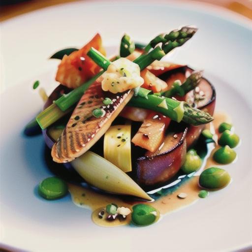 Ocean trout and asparagus with caper dressing