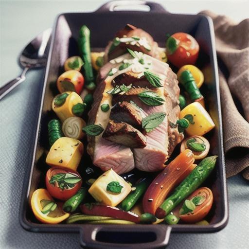 Minted leg of lamb with roasted vegetables