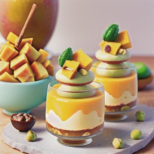 Layered mango panna cotta with pistachio praline