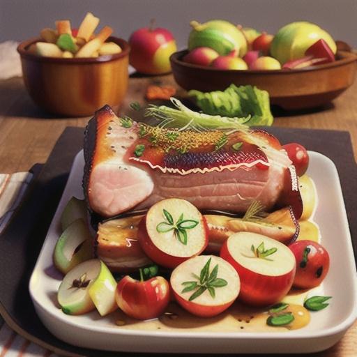 Slow-roasted pork belly with apples