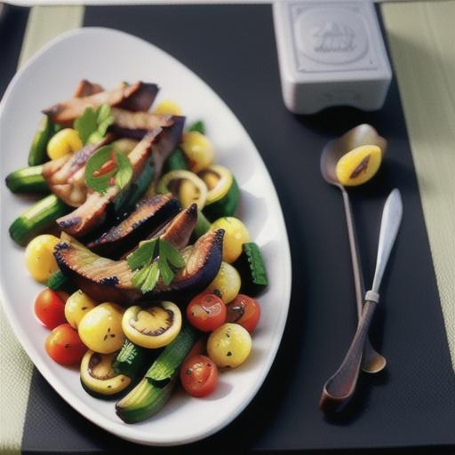 Harissa lamb with grilled vegetables and lemon dressing