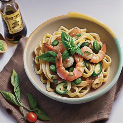 Angel-hair pasta with prawns, tomatoes and basil