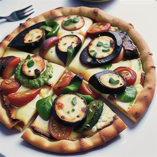 Chargrilled vegetable and pesto pizza