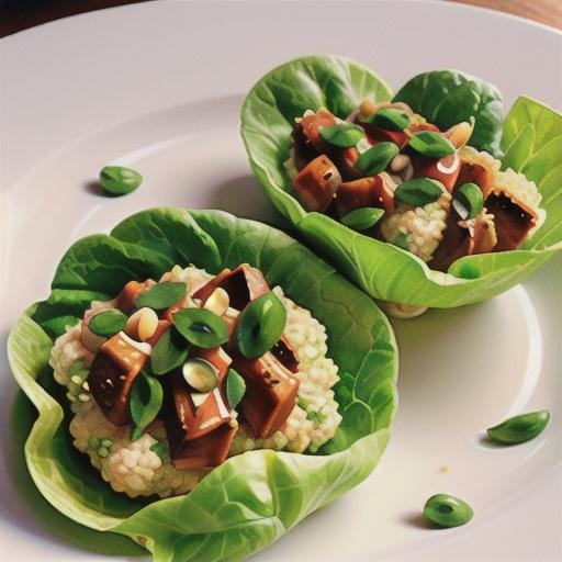 Cauliflower Rice Lettuce Wraps with Spicy Peanut Sauce