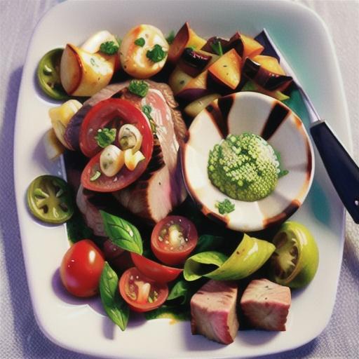 Rump steak with salsa verde and tomato salad