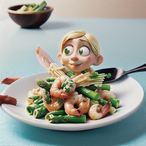 Angel hair pasta with prawns and asparagus