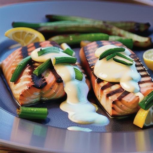 Grilled Salmon Fillets with a Lemon, Tarragon, and Garlic Sauce