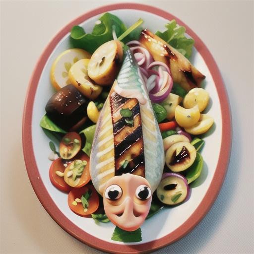 Sesame grilled fish with Asian-style salad