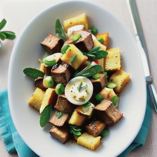 Marinated lamb with rosemary polenta croutons