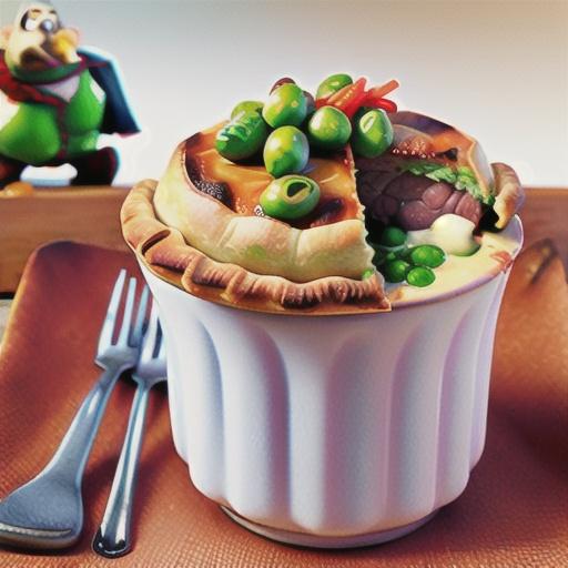 Beef and potato pies with peas