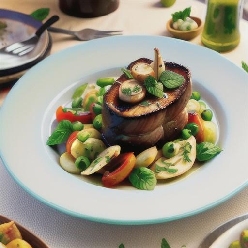 Roast fillet of beef with green olive and mint dressing