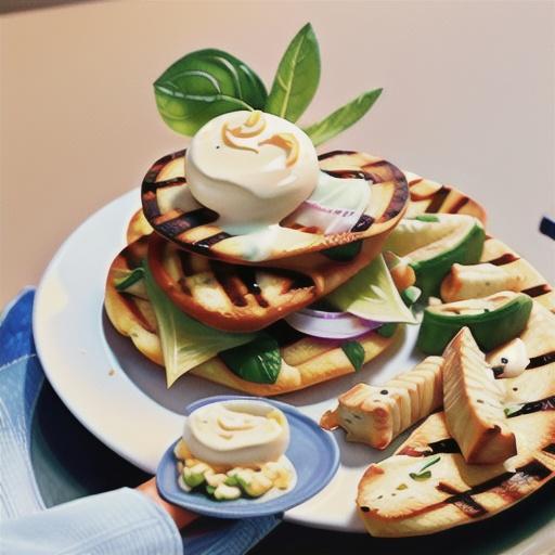 Grilled chicken flat-breads with light Caesar dressing