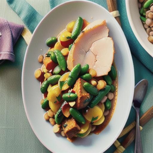 Pork and lentil rogan josh with minted bean salad