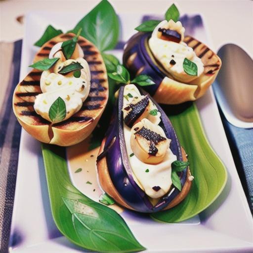 Grilled eggplant with peppered ricotta brushetta