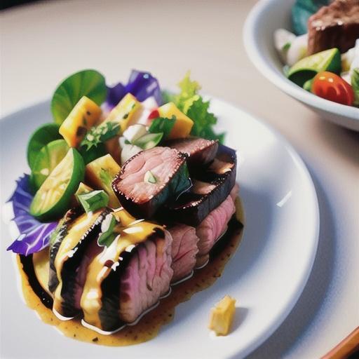 Paprika scotch fillet with horseradish sour cream and chopped salad
