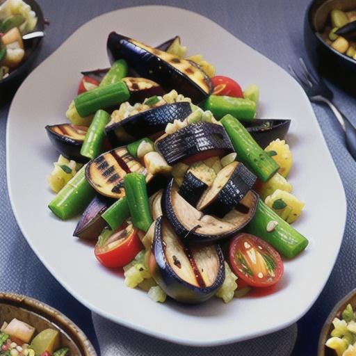 Slow roasted lamb with grilled eggplant salad