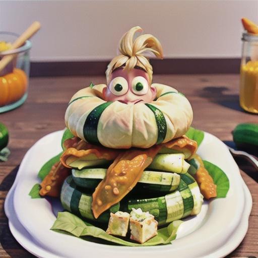 Zucchini & feta filo roll with pumpkin mash