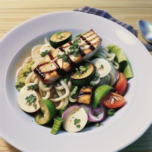 Chargrilled salmon with coriander pesto and rice noodle salad