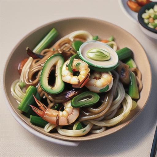Prawns with soba noodles and beans