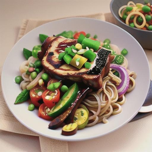 Teriyaki lamb chops with soba noodle salad