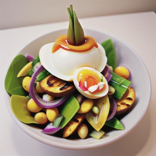 Asian-style fried egg on bean sprout salad