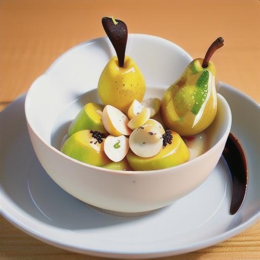 Pears poached in white wine & cinnamon