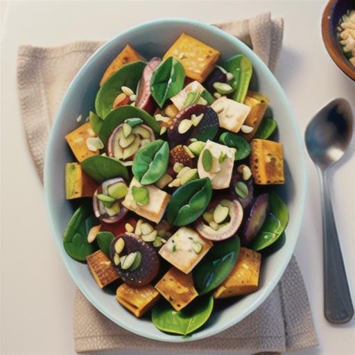 Pumpkin, brown rice and spinach salad