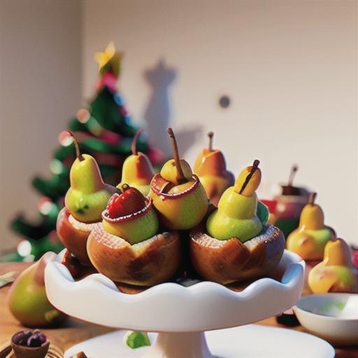 Poached pears with fruit mince stuffing